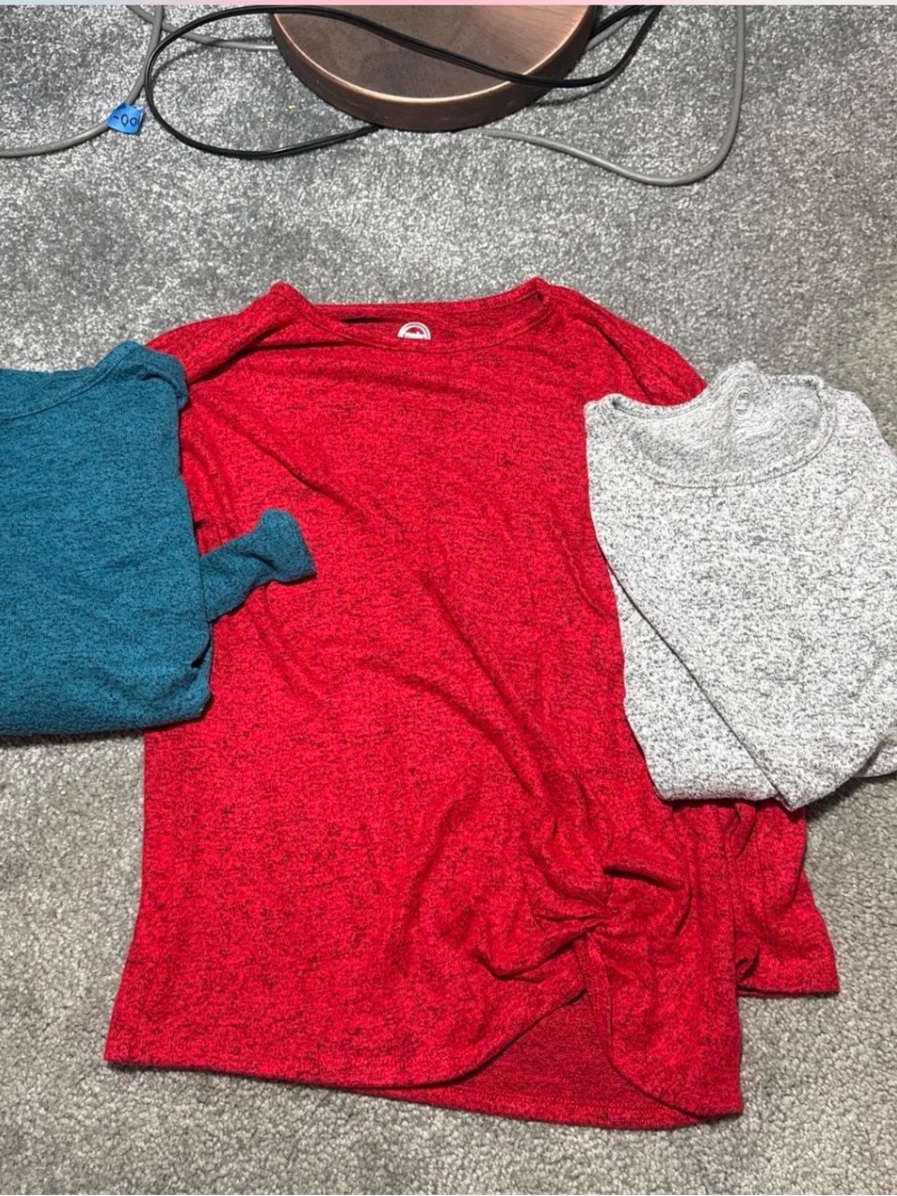 Cozy Heathered Red White and Blue Long Sleeve Tops